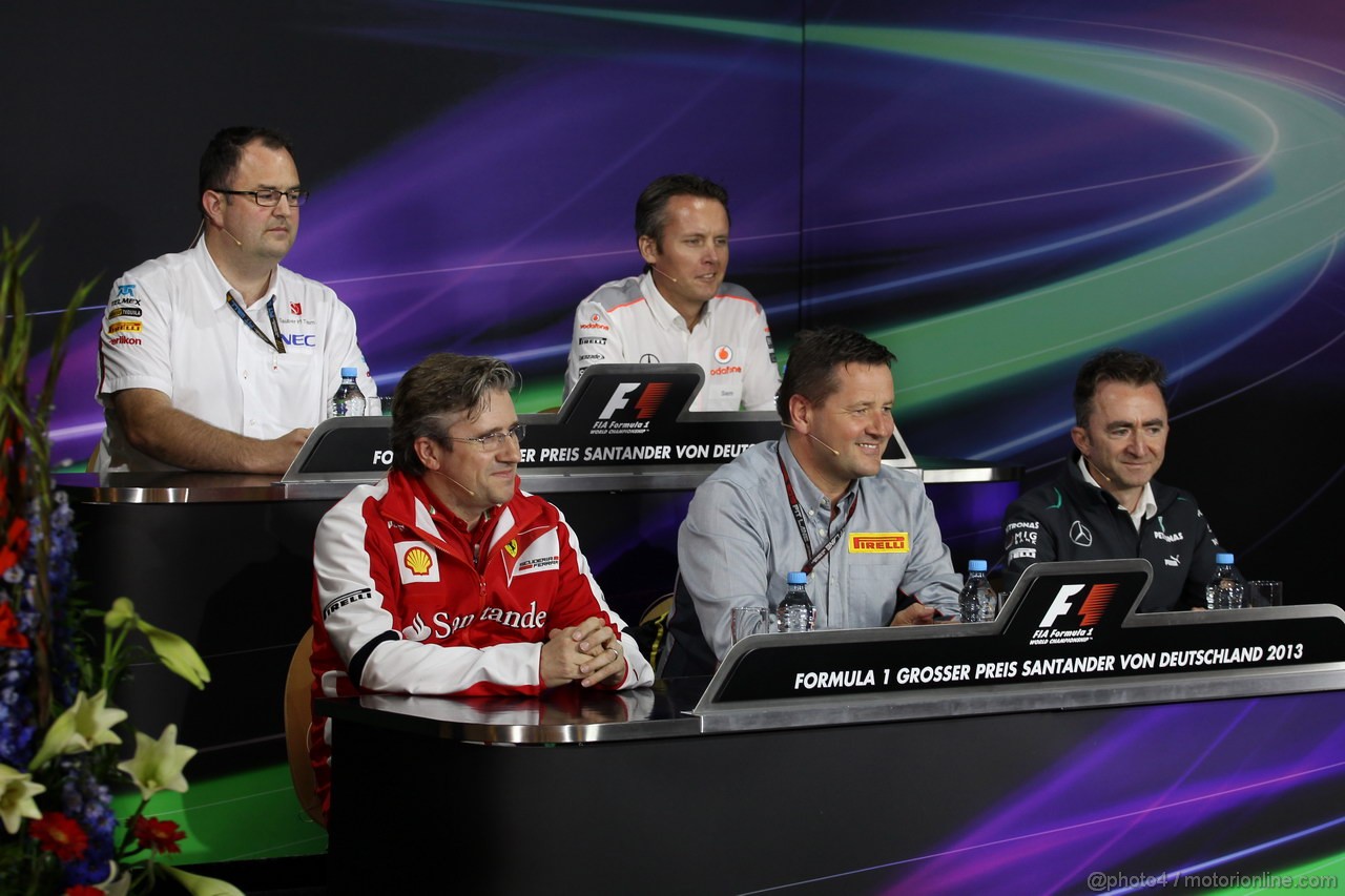GP GERMANIA, 05.07.2013- Conferenza Stampa, Pat Fry (GBR), Technical Director (Chassis), Ferrari, Paul Hembery, Pirelli Motorspor Director e Paddy Lowe (GBR) Mercedes AMG F1 Executive Director (Technical).