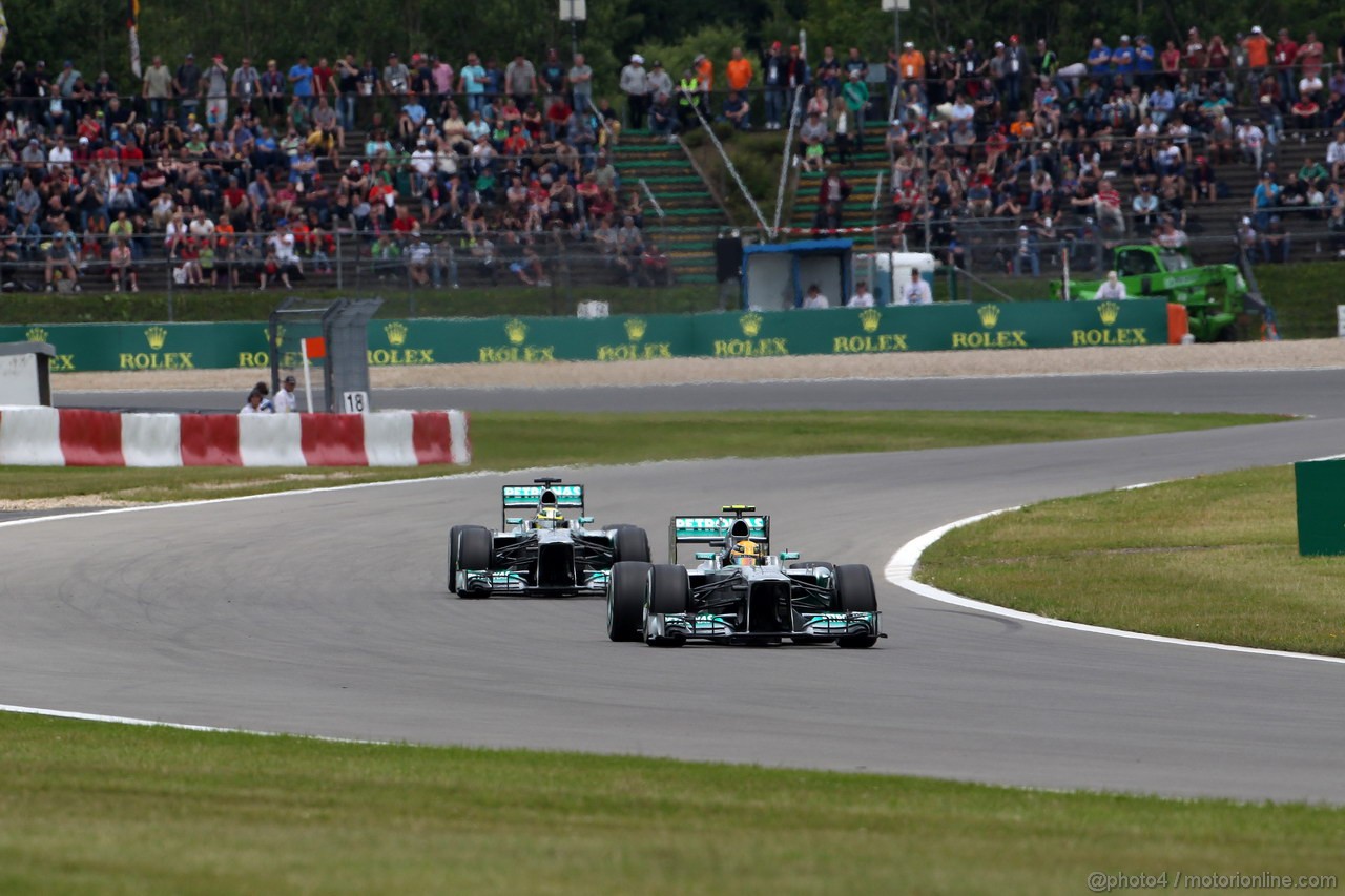 GP GERMANIA, 05.07.2013- Prove Libere 2, Lewis Hamilton (GBR) Mercedes AMG F1 W04 davanti aNico Rosberg (GER) Mercedes AMG F1 W04 