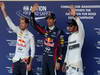 GP GIAPPONE, 12.10.2013- Qualifiche, (L-D) secondo Sebastian Vettel (GER) Red Bull Racing RB9, Mark Webber (AUS) Red Bull Racing RB9 pole position e terzo Lewis Hamilton (GBR) Mercedes AMG F1 W04 