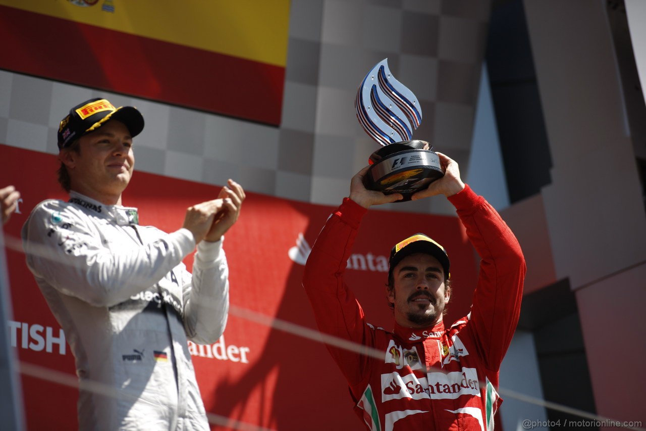 GP GRAN BRETAGNA, 30.06.2013- Podium, winner Nico Rosberg (GER) Mercedes AMG F1 W04 e 3rd  Fernando Alonso (ESP) Ferrari F138