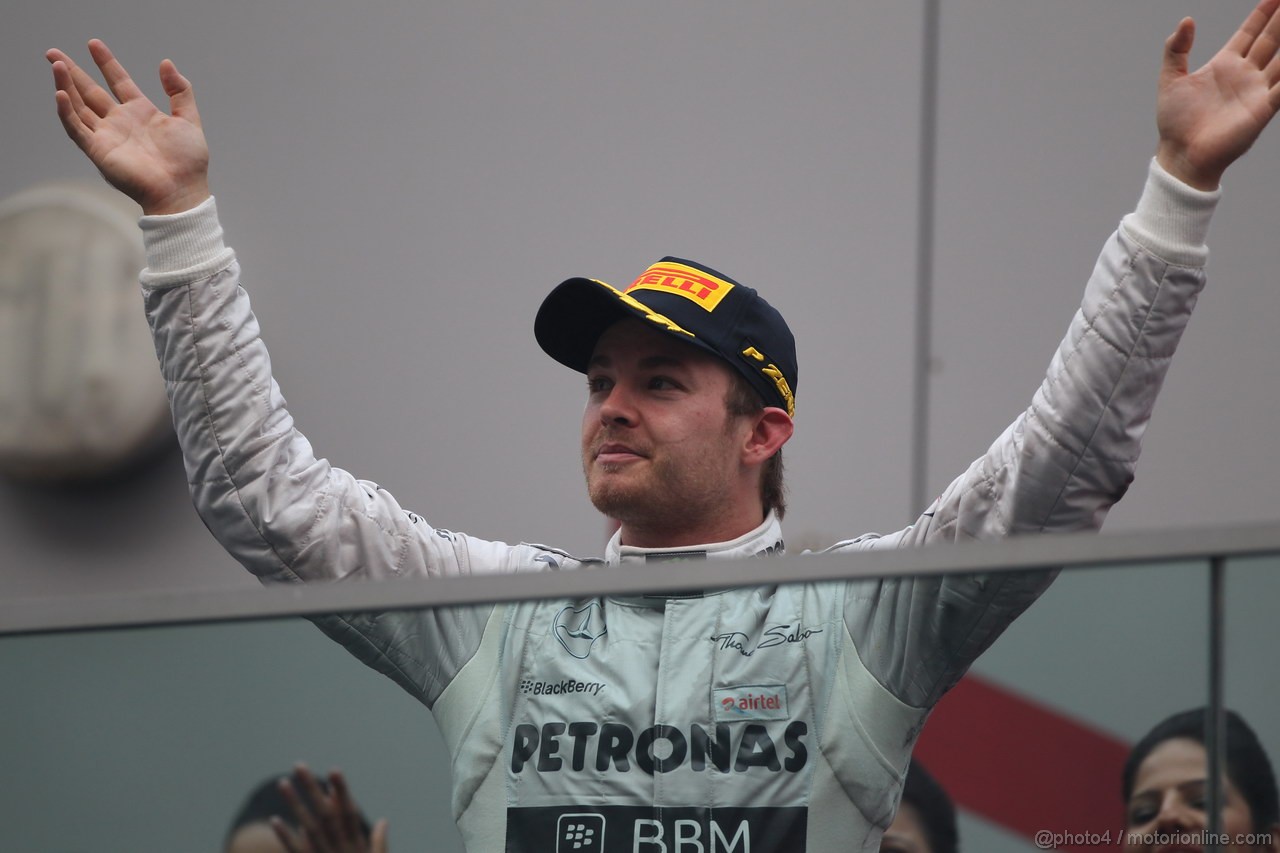 GP INDIA, 27.10.2013- Podium: Nico Rosberg (GER) Mercedes AMG F1 W04 (secondo)
