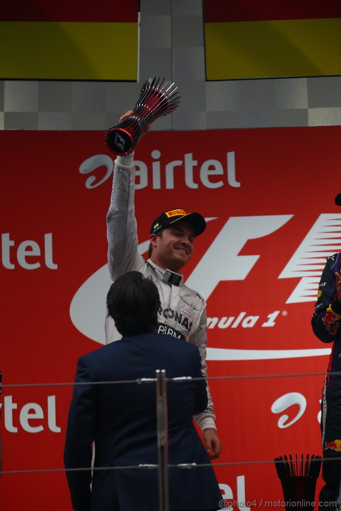 GP INDIA, 27.10.2013- Podium: Nico Rosberg (GER) Mercedes AMG F1 W04 (secondo)