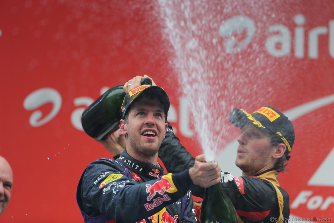 GP INDIA, 27.10.2013- Podium: Sebastian Vettel (GER) Red Bull Racing RB9 (vincitore)