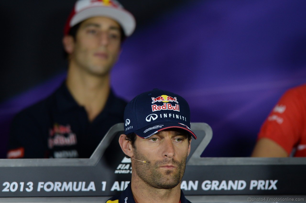 GP INDIA, 24.10.2013- Giovedi' press conference: Mark Webber (AUS) Red Bull Racing RB9 