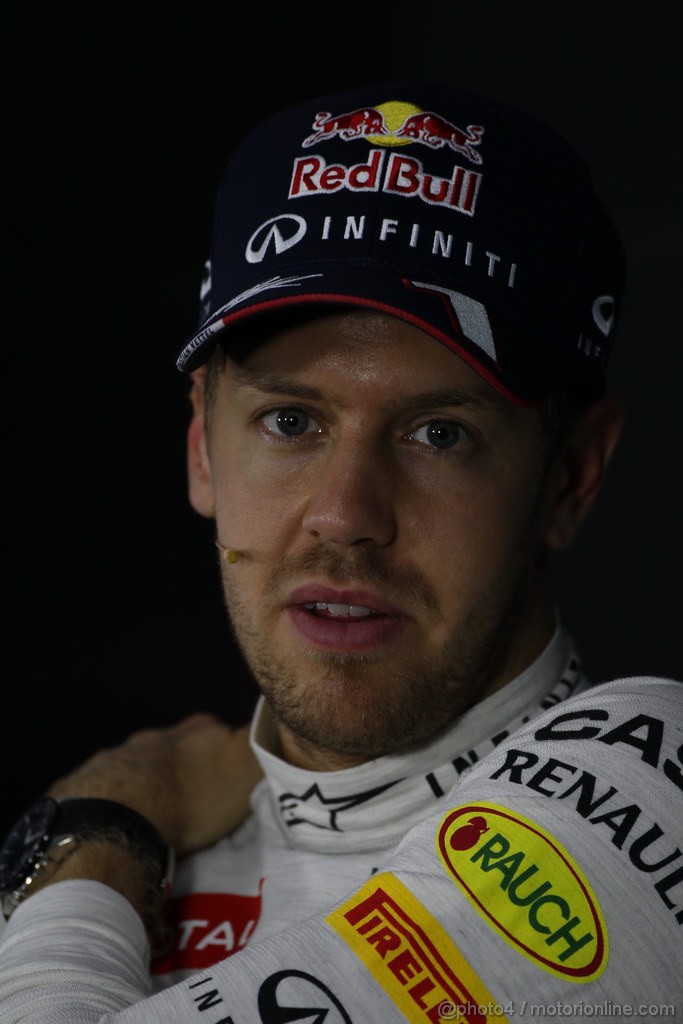 GP INDIA, 26.10.2013- Qualifiche press conference: Sebastian Vettel (GER) Red Bull Racing RB9 (pole position)