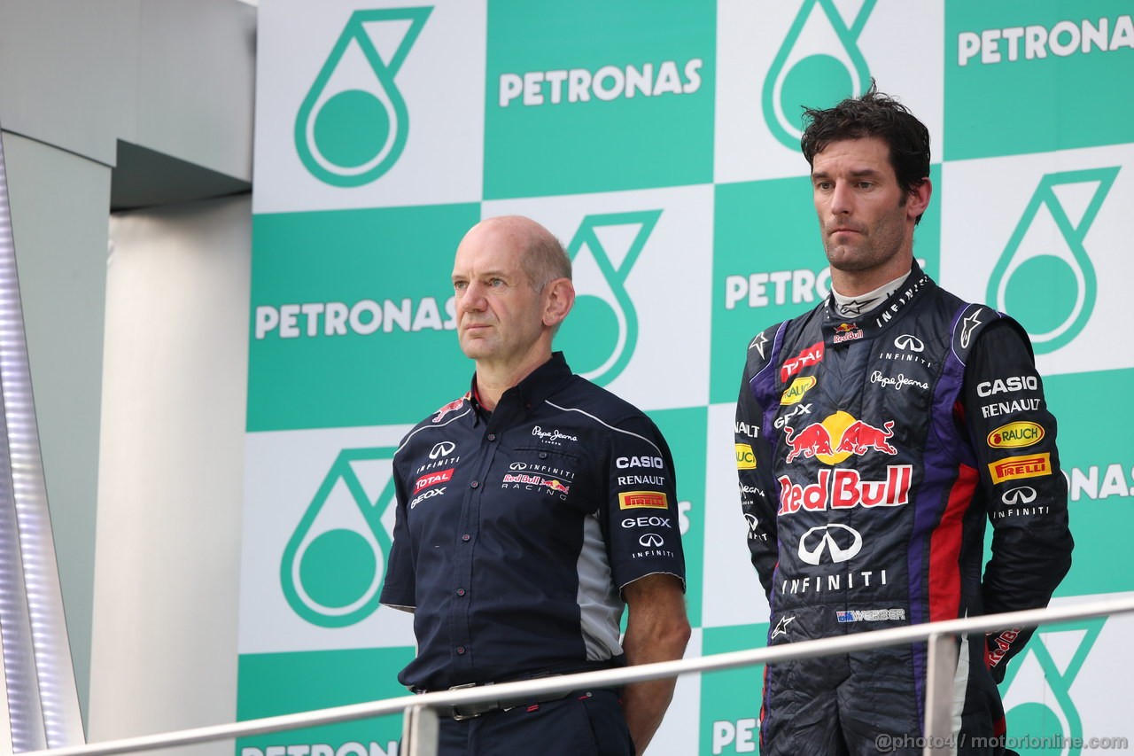 GP MALESIA, 24.03.2013- Gara, the podium; 2nd Mark Webber (AUS) Red Bull Racing RB9 e Adrian Newey (GBR), Red Bull Racing , Technical Operations Director