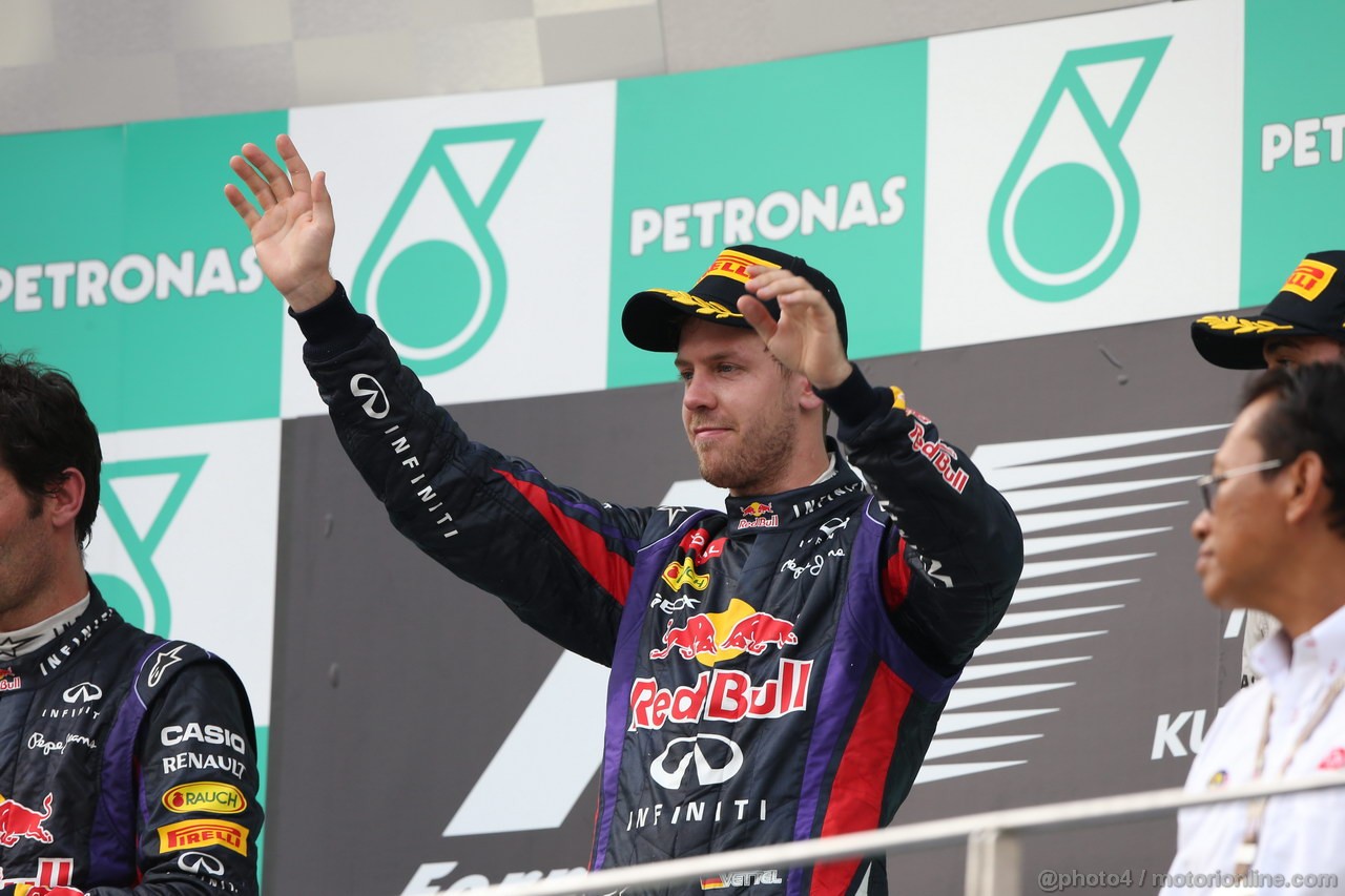 GP MALESIA, 24.03.2013- Gara, the podium; winner Sebastian Vettel (GER) Red Bull Racing RB9