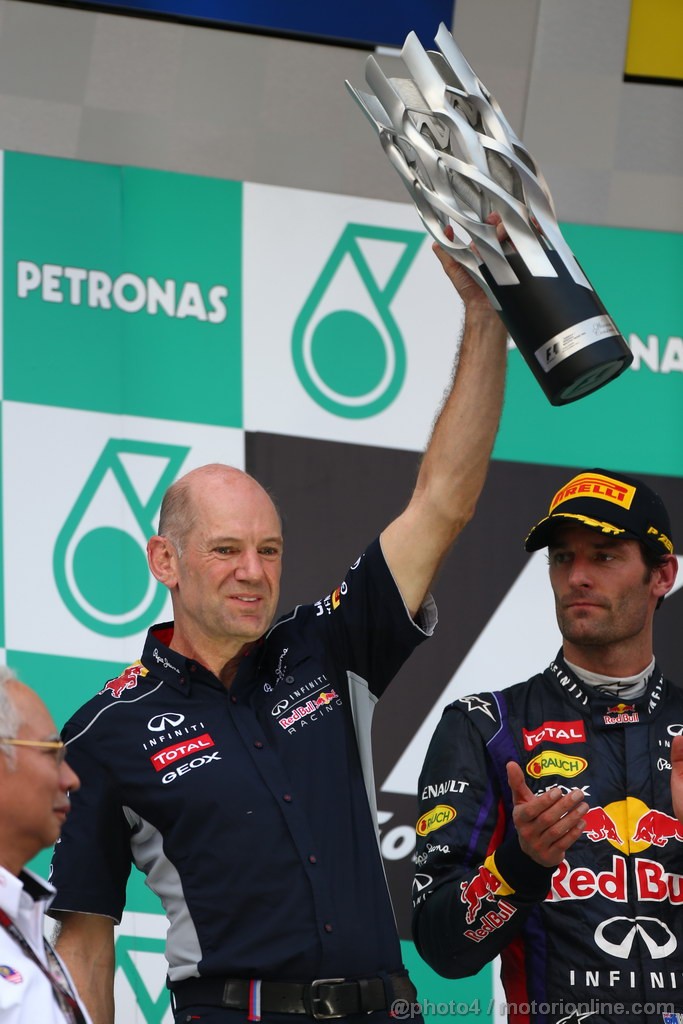 GP MALESIA, 24.03.2013- Gara, the podium; Adrian Newey (GBR), Red Bull Racing , Technical Operations Director e 2nd Mark Webber (AUS) Red Bull Racing RB9