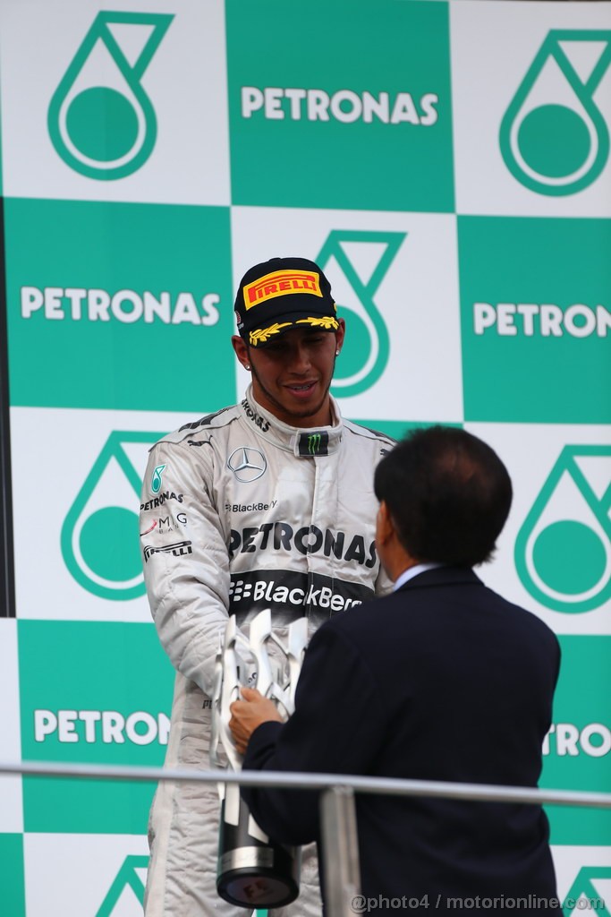 GP MALESIA, 24.03.2013- Gara, the podium;  3rd Lewis Hamilton (GBR) Mercedes AMG F1 W04