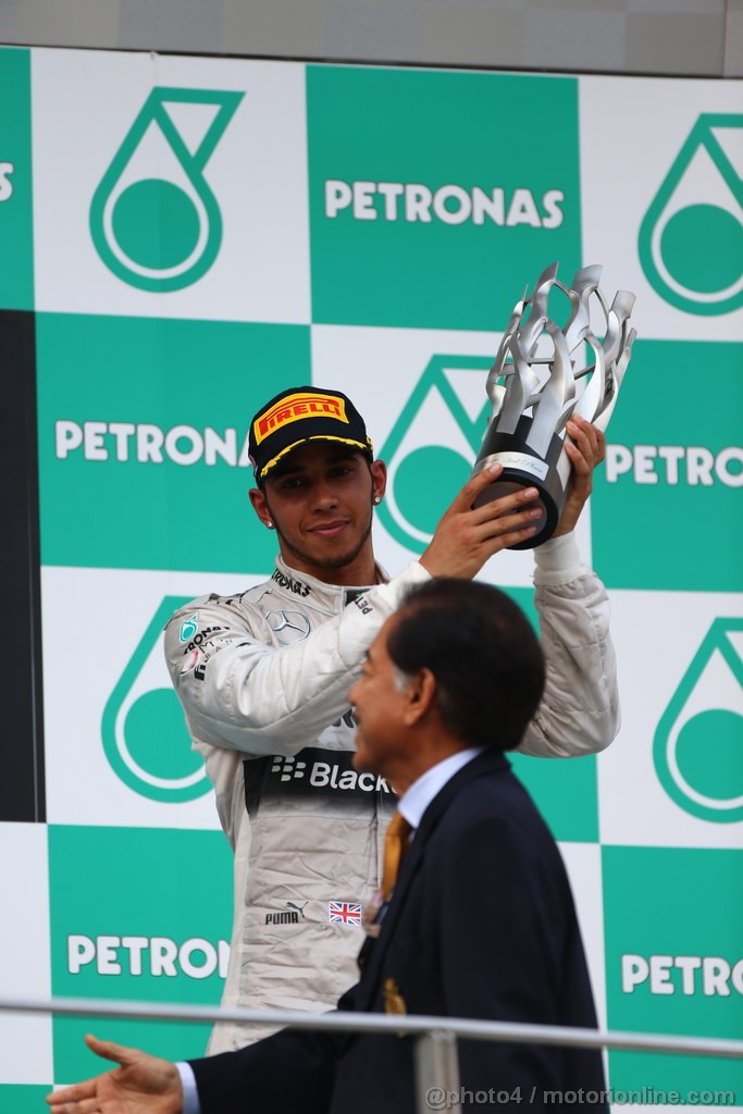 GP MALESIA, 24.03.2013- Gara, the podium;  3rd Lewis Hamilton (GBR) Mercedes AMG F1 W04