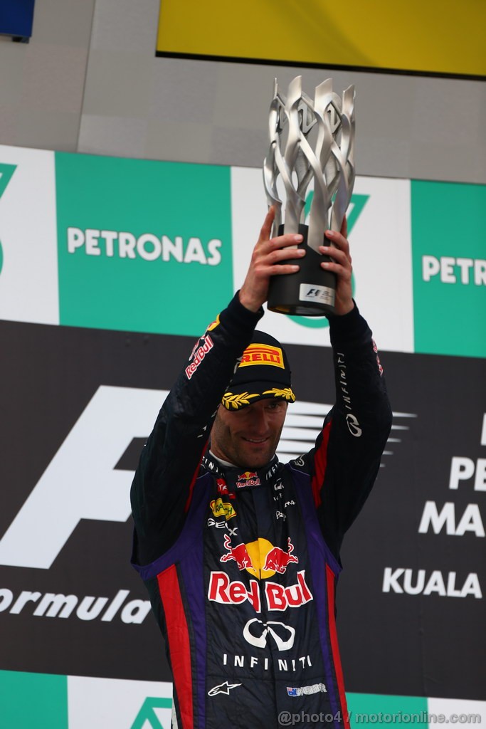 GP MALESIA, 24.03.2013- Gara, the podium; 2nd Mark Webber (AUS) Red Bull Racing RB9