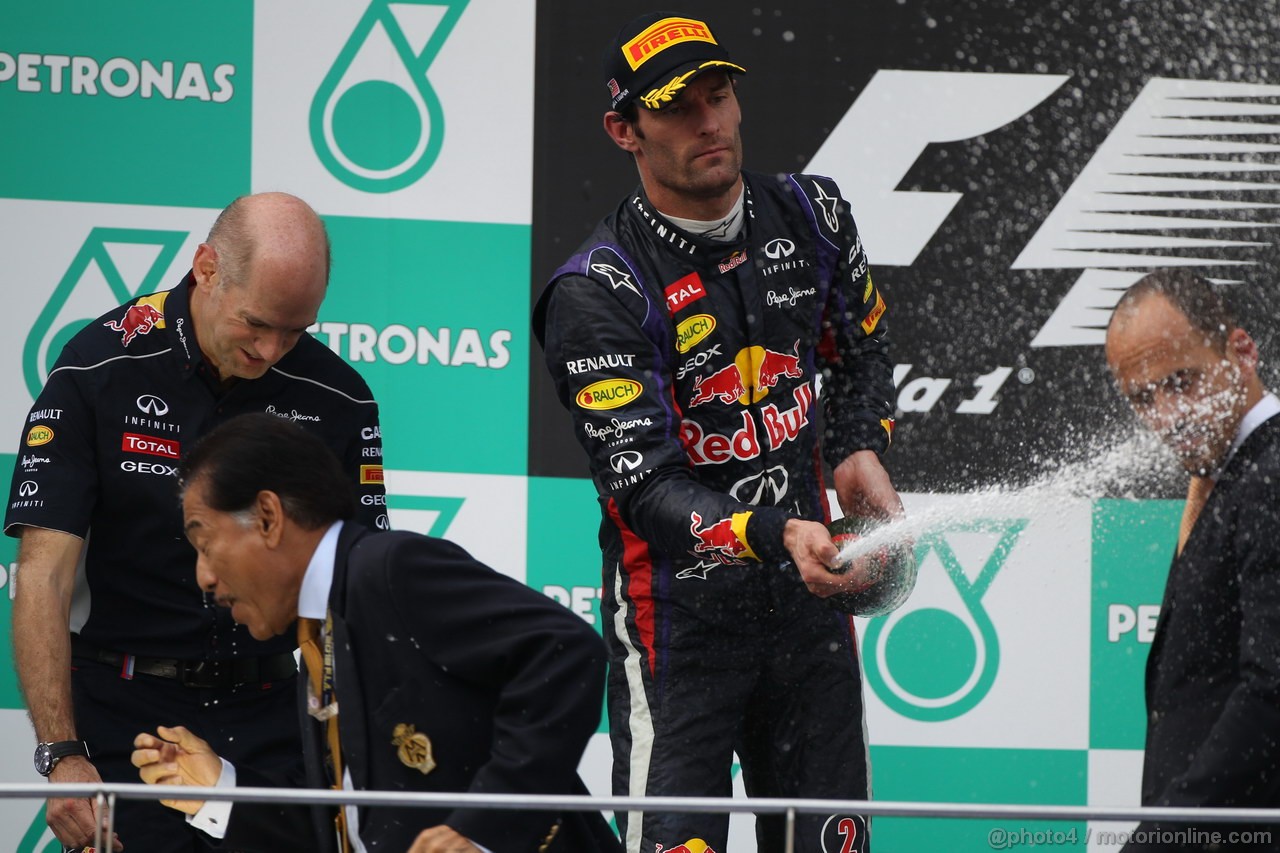 GP MALESIA, 24.03.2013- Gara, the podium; 2nd Mark Webber (AUS) Red Bull Racing RB9, e Adrian Newey (GBR), Red Bull Racing , Technical Operations Director