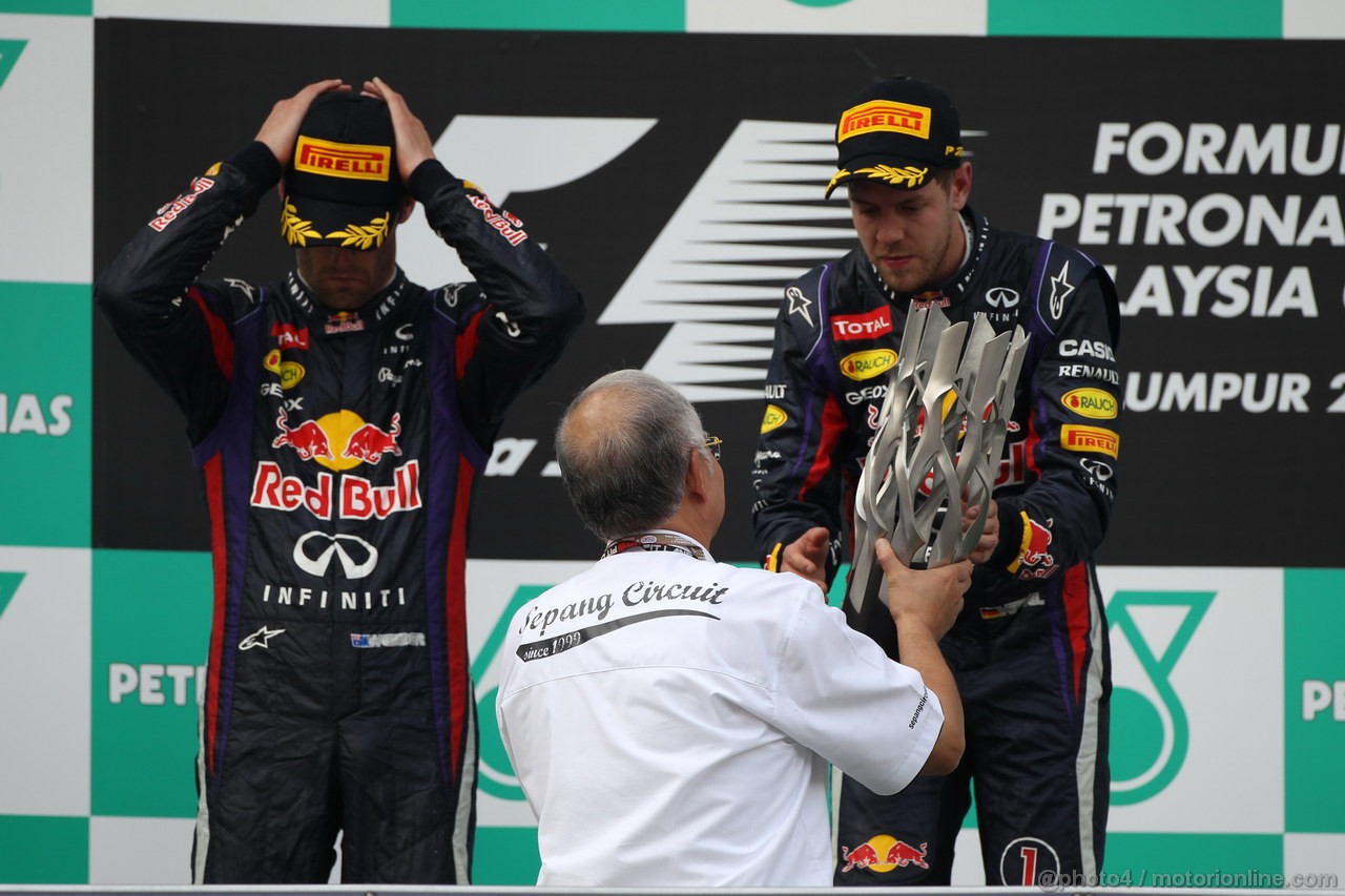 GP MALESIA, 24.03.2013- Gara, the podium; winner Sebastian Vettel (GER) Red Bull Racing RB9, 2nd Mark Webber (AUS) Red Bull Racing RB9