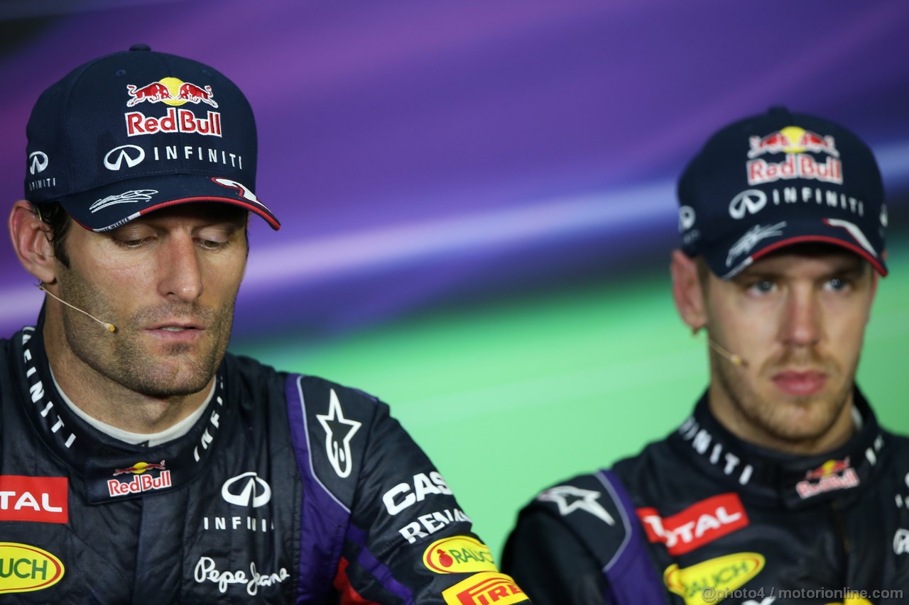 GP MALESIA, 24.03.2013- Gara, press conference;  Mark Webber (AUS) Red Bull Racing RB9 e Sebastian Vettel (GER) Red Bull Racing RB9