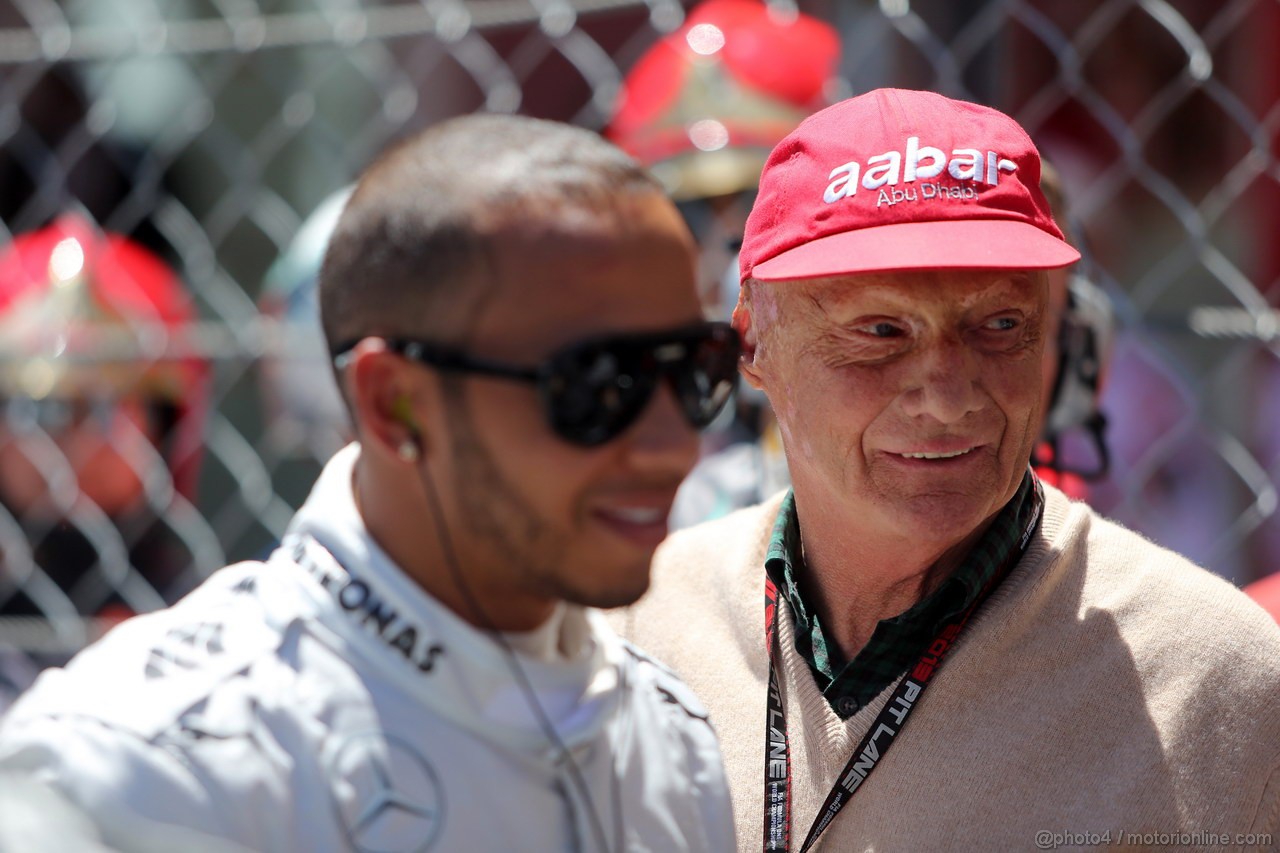 GP MONACO, 26.05.2013- Gara, Lewis Hamilton (GBR) Mercedes AMG F1 W04 e Nikki Lauda (AU), Mercedes 