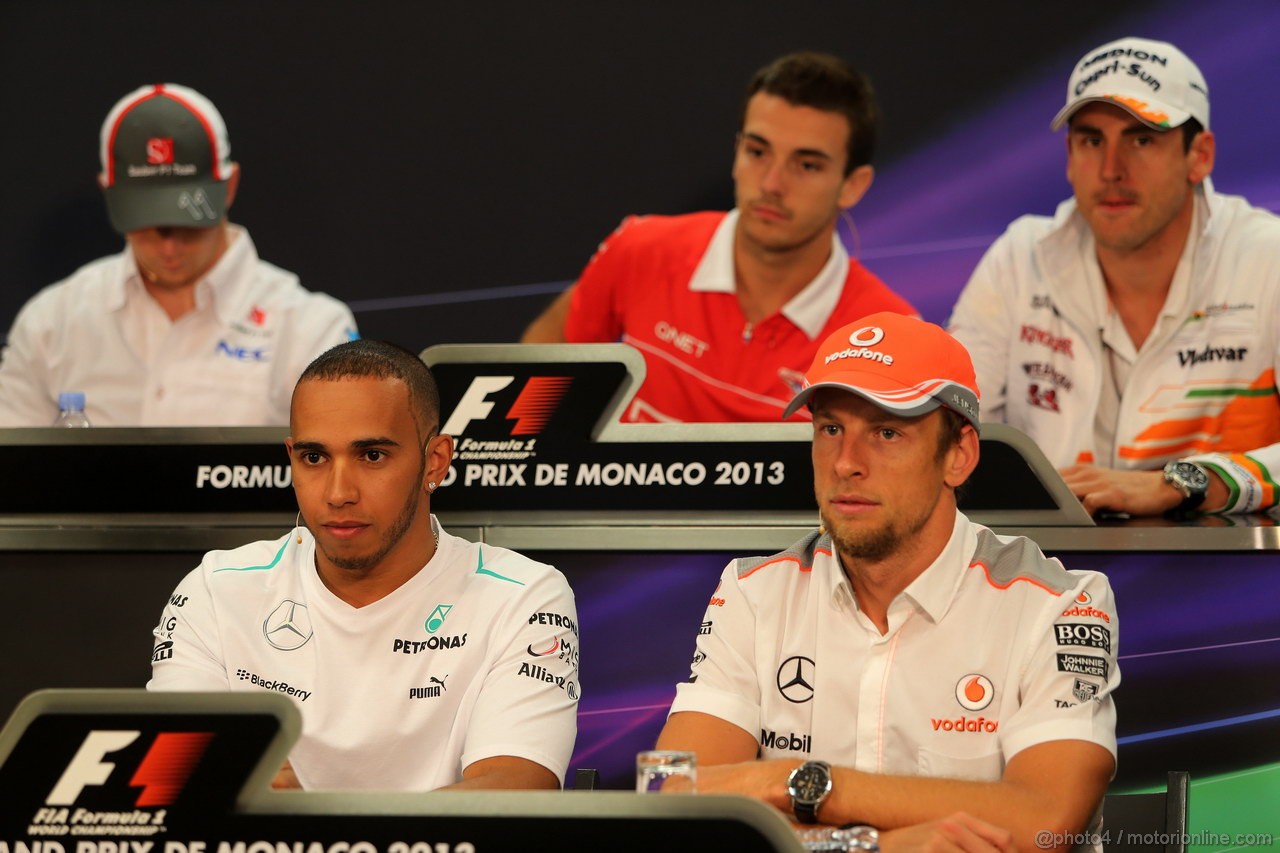 GP MONACO, 22.05.2013- Conferenza Stampa, Lewis Hamilton (GBR) Mercedes AMG F1 W04 e Jenson Button (GBR) McLaren Mercedes MP4-28 