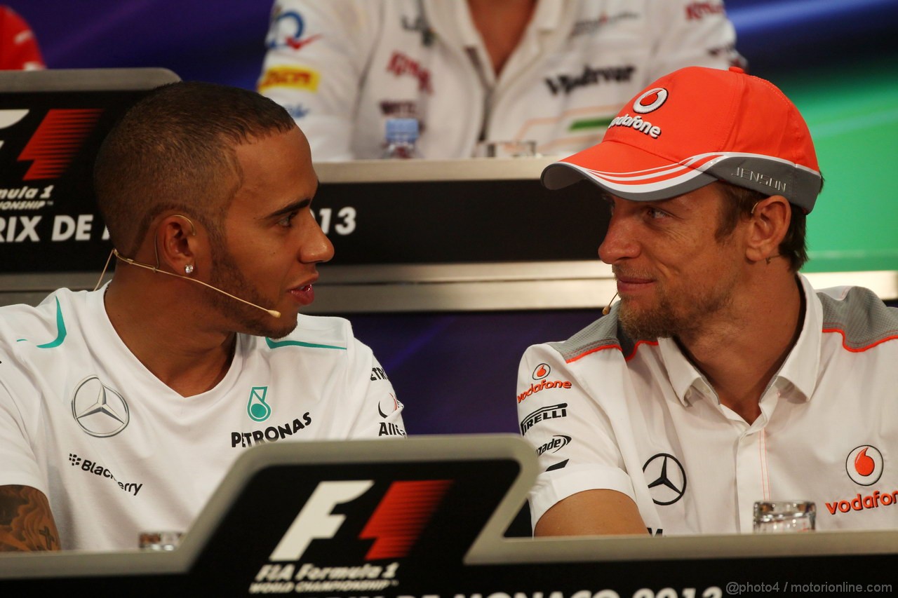 GP MONACO, 22.05.2013- Conferenza Stampa, Lewis Hamilton (GBR) Mercedes AMG F1 W04 e Jenson Button (GBR) McLaren Mercedes MP4-28