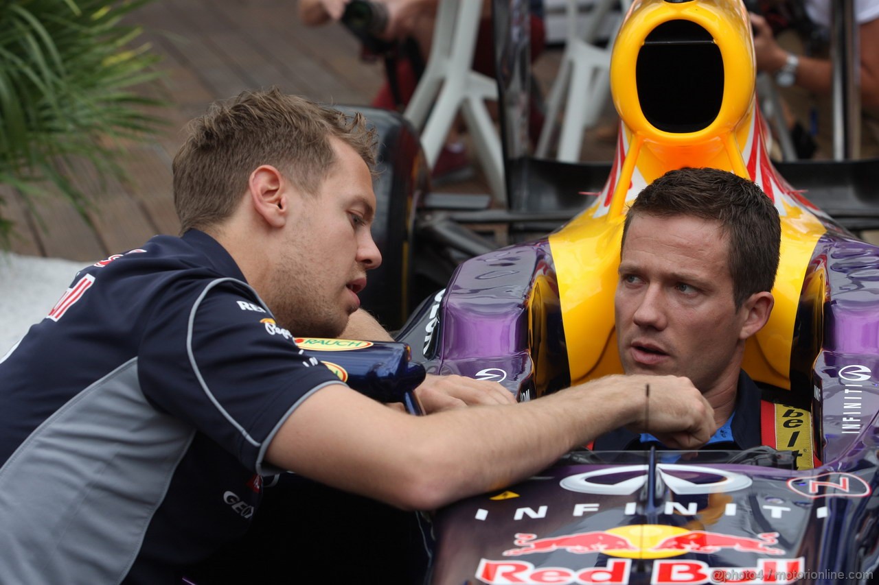 GP MONACO, 22.05.2013- Sebastian Vettel (GER) Red Bull Racing RB9 e Sebastien Ogier (F) WRC Driver