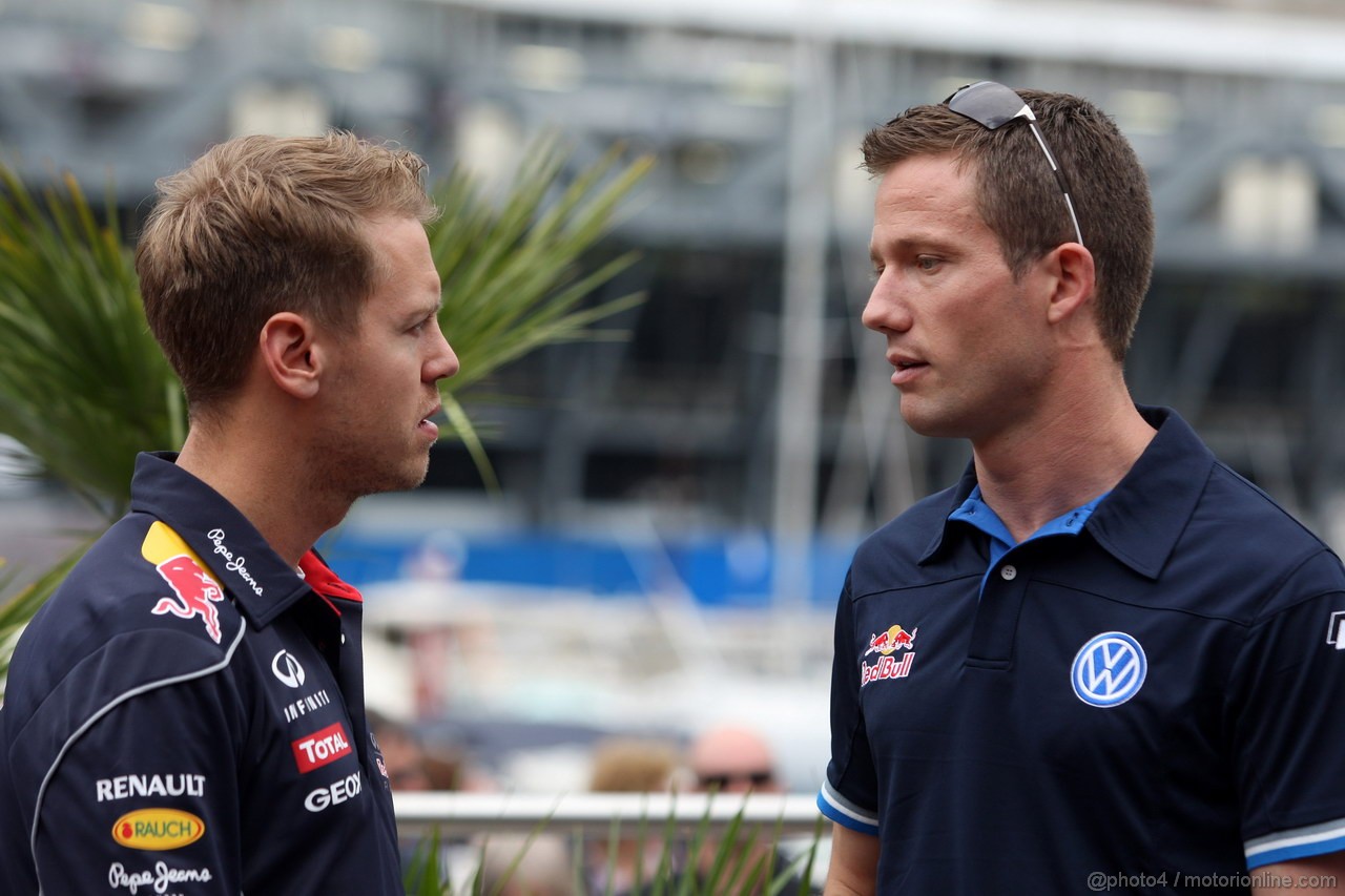 GP MONACO, 22.05.2013- Sebastian Vettel (GER) Red Bull Racing RB9 e Sebastien Ogier (F) WRC Driver