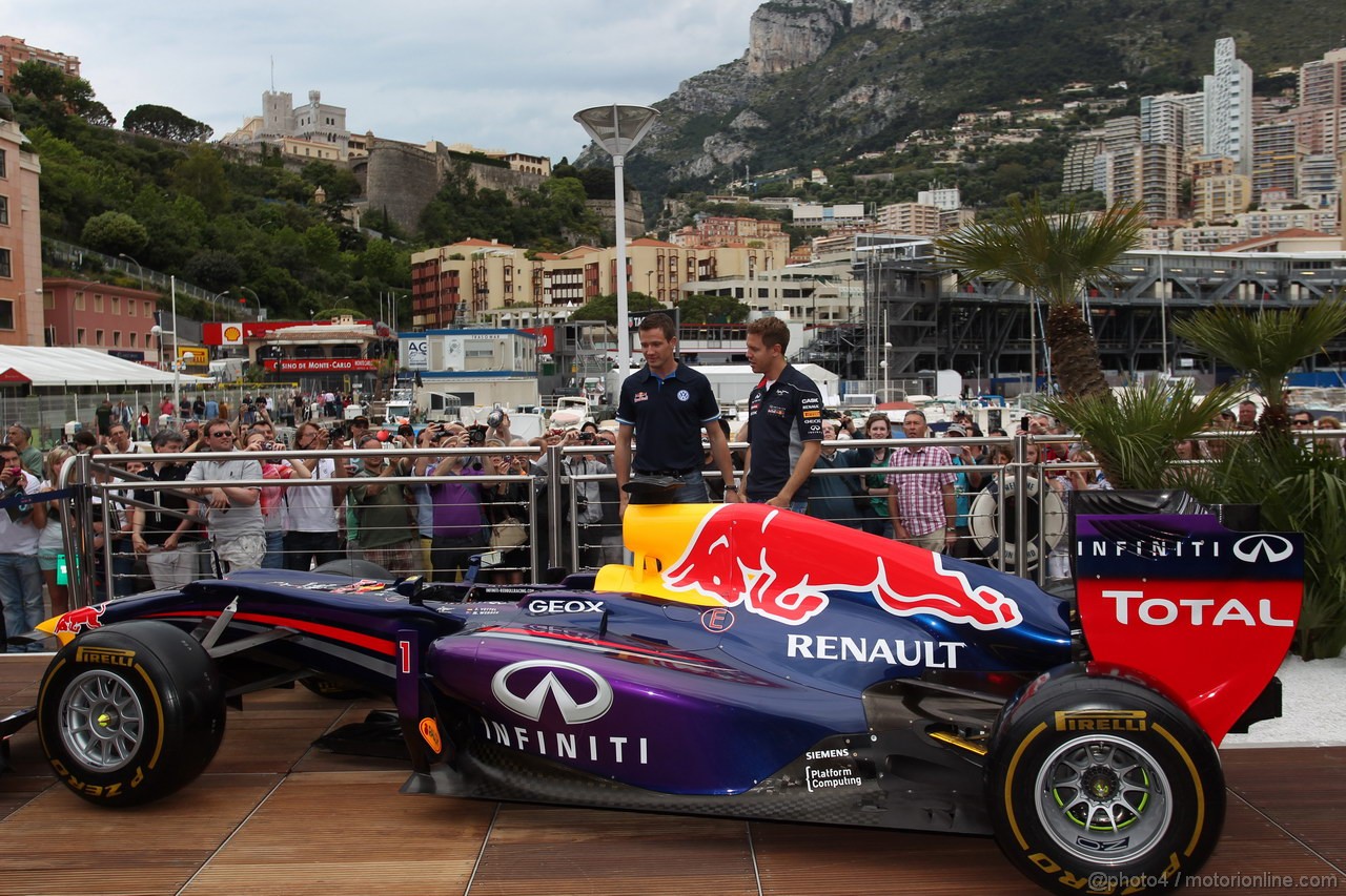 GP MONACO, 22.05.2013- Sebastian Vettel (GER) Red Bull Racing RB9 e Sebastien Ogier (F) WRC Driver