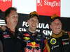 GP SINGAPORE, 22.09.2013- Podium, winner Sebastian Vettel (GER) Red Bull Racing RB9, 3rd Kimi Raikkonen (FIN) Lotus F1 Team E21 e Christian Horner (GBR), Red Bull Racing, Sporting Director 