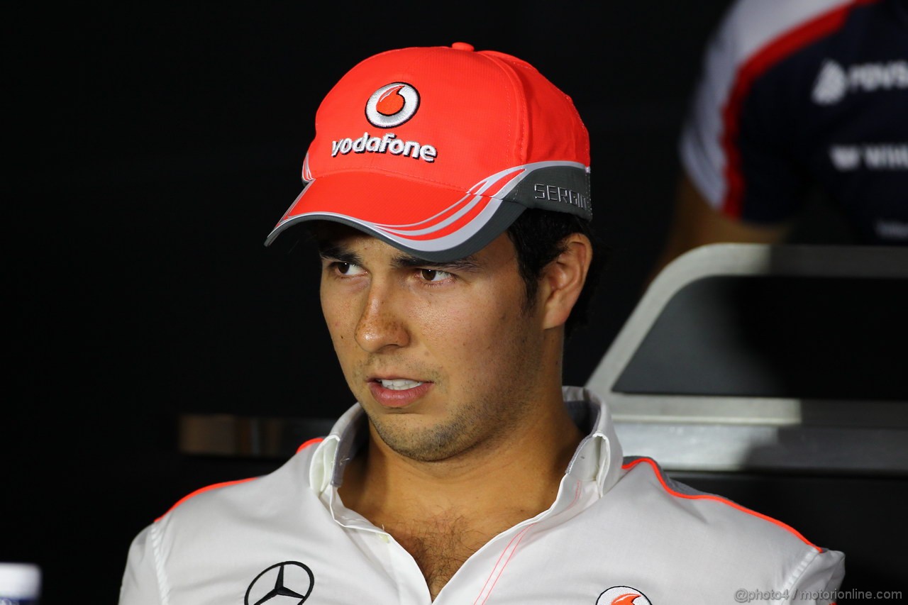 GP SINGAPORE, 19.09.2013- Sergio Perez (MEX) McLaren MP4-28 during the Giovedi' Press Conference