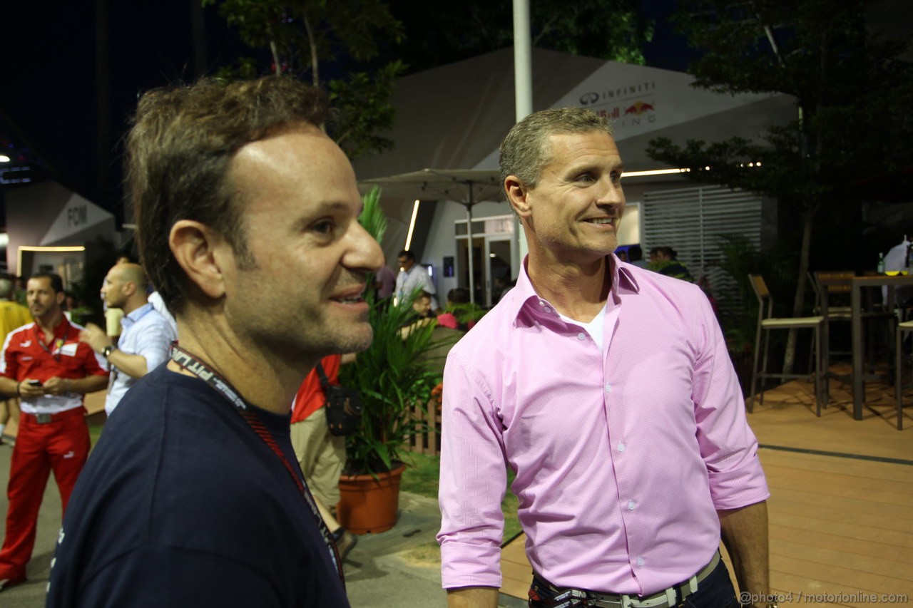 GP SINGAPORE, 21.09.2013- Rubens Barrichello (RA) e David Coulthard (GBR)