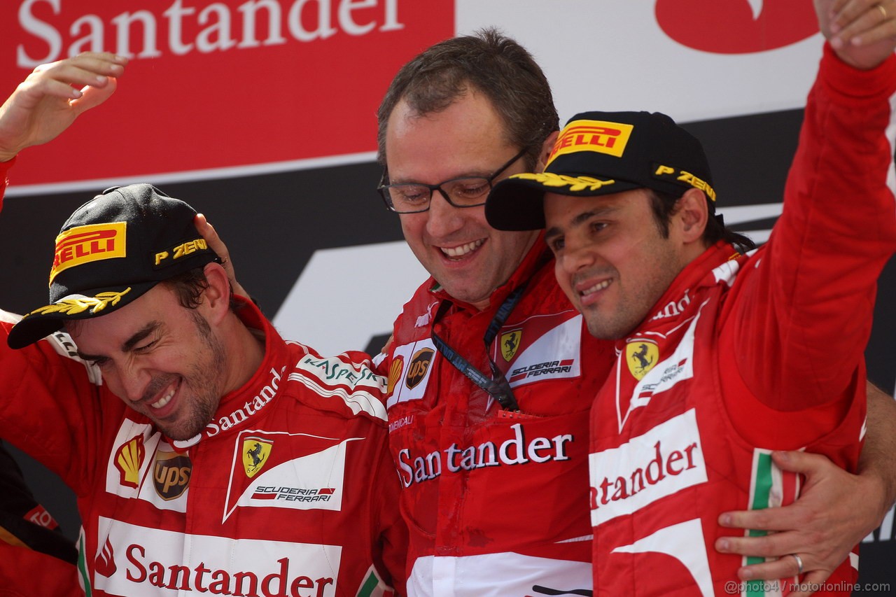 GP SPAGNA, 12.05.2013-  Gara, Fernando Alonso (ESP) Ferrari F138 vincitore, Stefano Domenicali (ITA), Team Principal e terzo Felipe Massa (BRA) Ferrari F138 