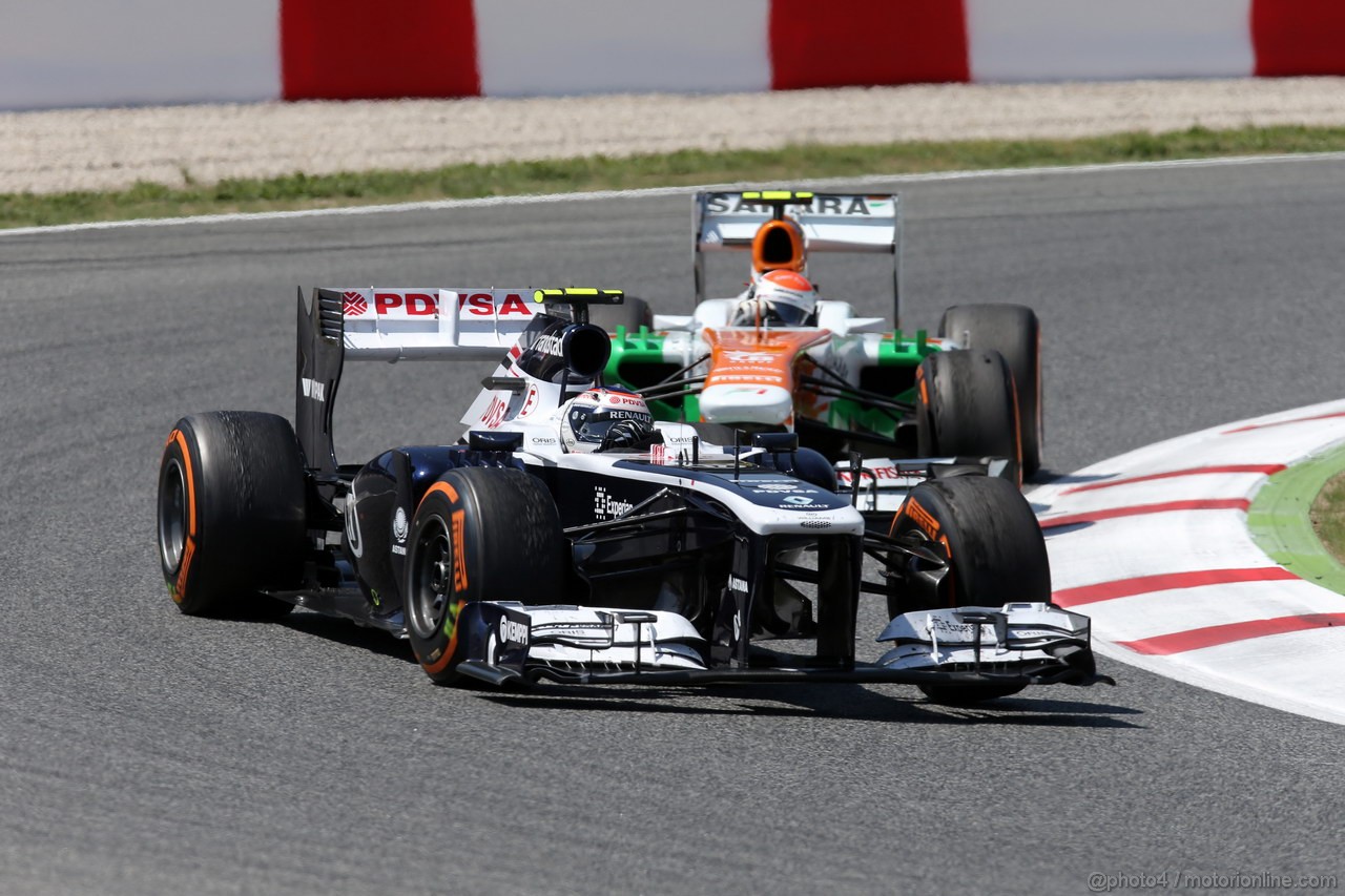 GP SPAGNA, 12.05.2013-  Gara, Valtteri Bottas (FIN), Williams F1 Team FW35 e Adrian Sutil (GER), Sahara Force India F1 Team VJM06 
