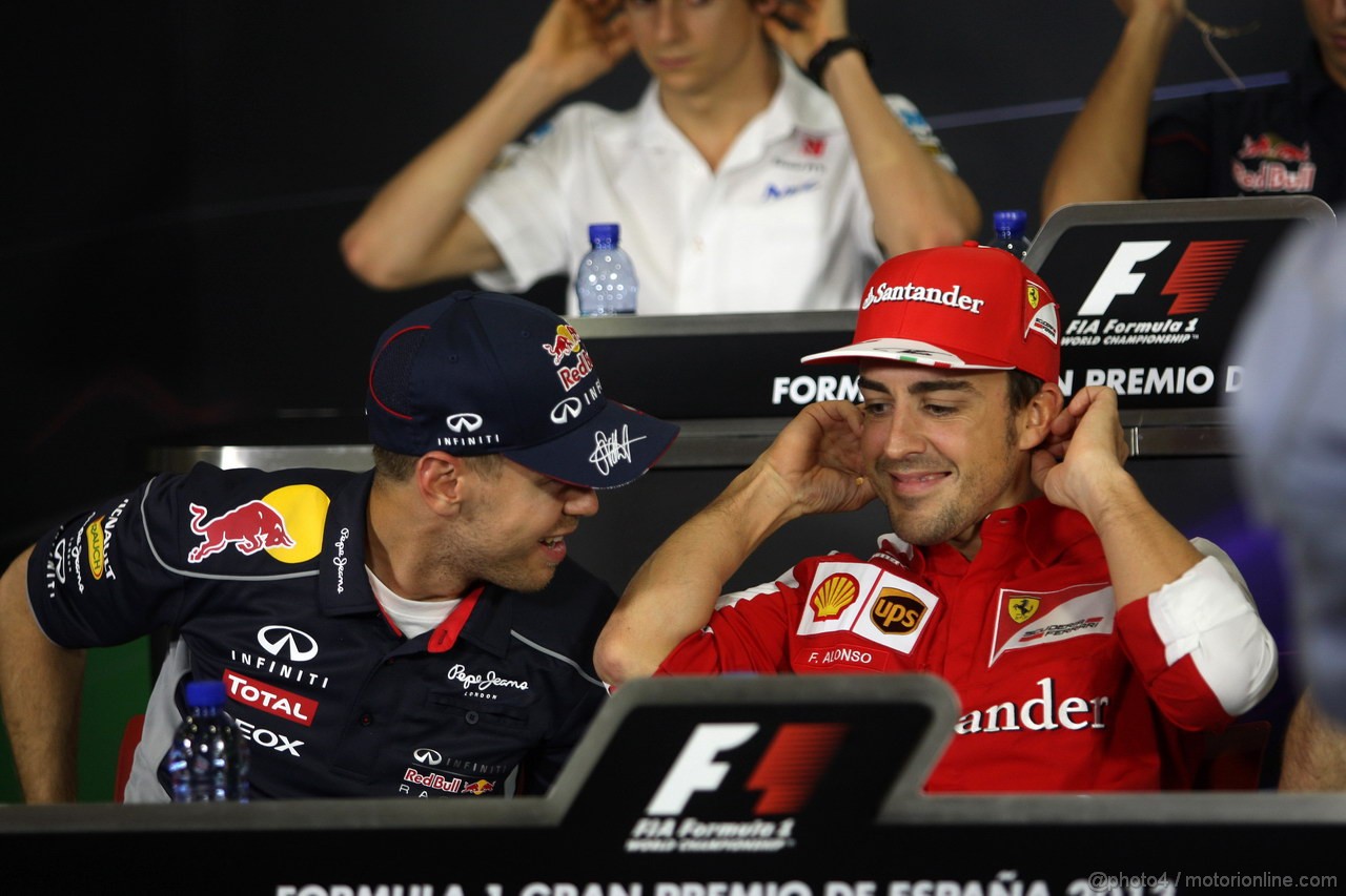 GP SPAGNA, 09.05.2013- Conferenza Stampa, Sebastian Vettel (GER) Red Bull Racing RB9 e Fernando Alonso (ESP) Ferrari F138