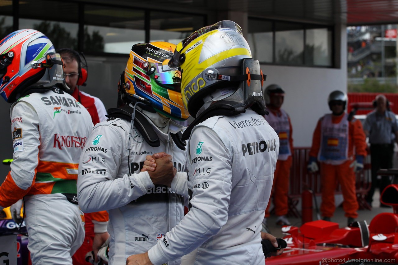 GP SPAGNA, 11.05.2013- Qualifiche, Nico Rosberg (GER) Mercedes AMG F1 W04 e Lewis Hamilton (GBR) Mercedes AMG F1 W04