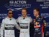 GP SPAGNA, 11.05.2013- Qualifiche, secondo Lewis Hamilton (GBR) Mercedes AMG F1 W04, Nico Rosberg (GER) Mercedes AMG F1 W04 pole position e terzo Sebastian Vettel (GER) Red Bull Racing RB9 
