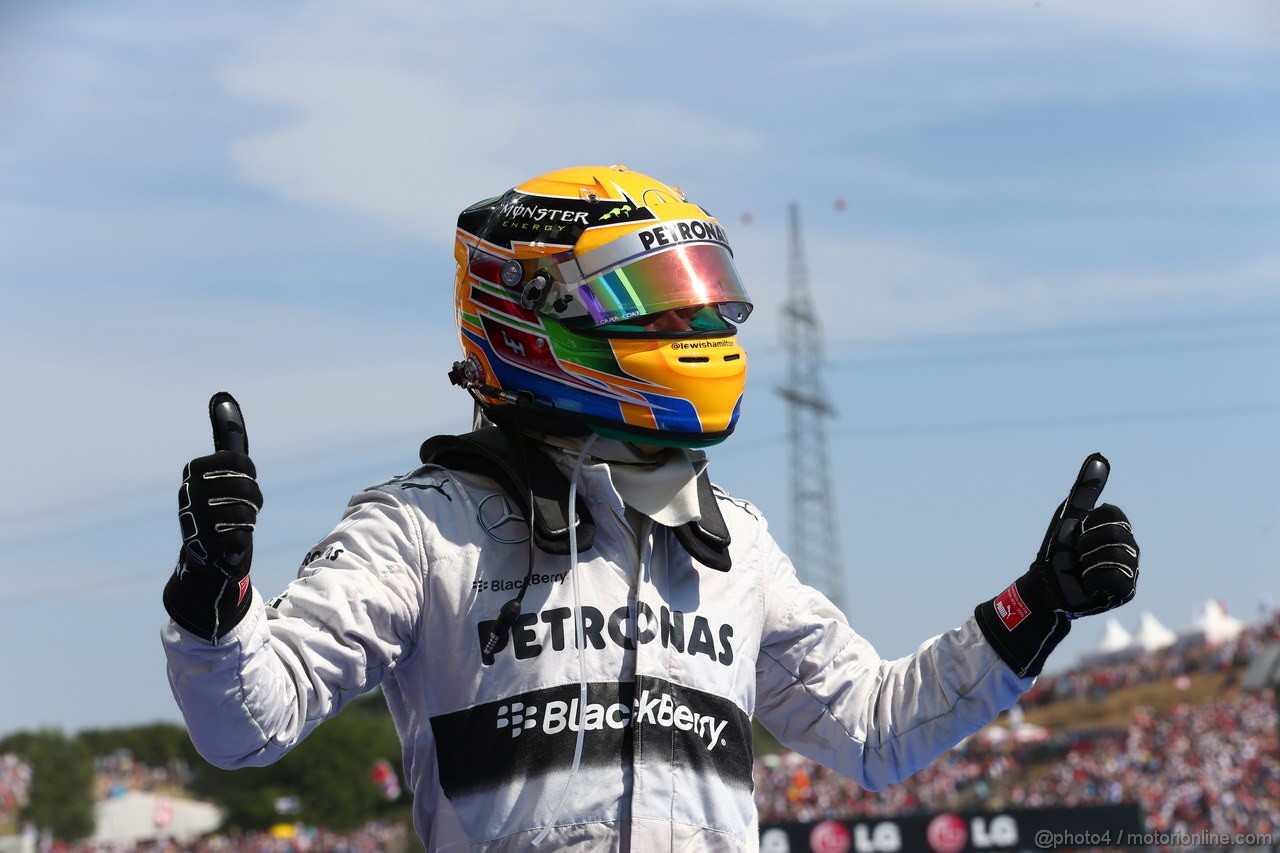 GP UNGHERIA, 28.07.2013- Gara, Lewis Hamilton (GBR) celebration in parc ferme Mercedes AMG F1 W04