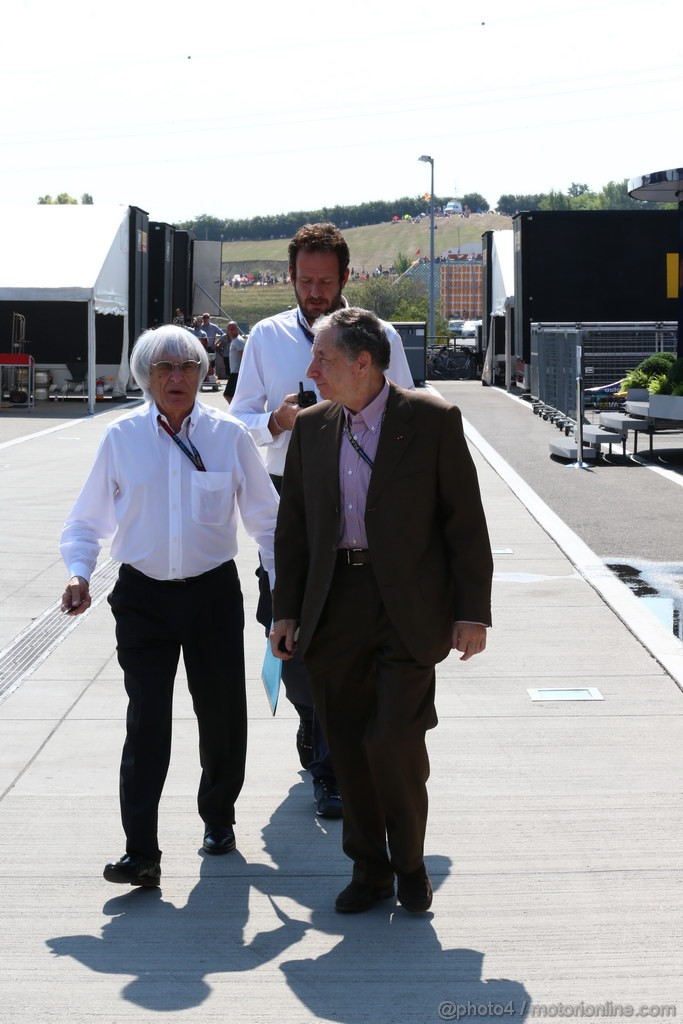 GP UNGHERIA, 27.07.2013-  Bernie Ecclestone (GBR), President e CEO of Formula One Management, Jean Todt (FRA) Fia President e Matteo Bonciani (ITA), F1 Head of Communications