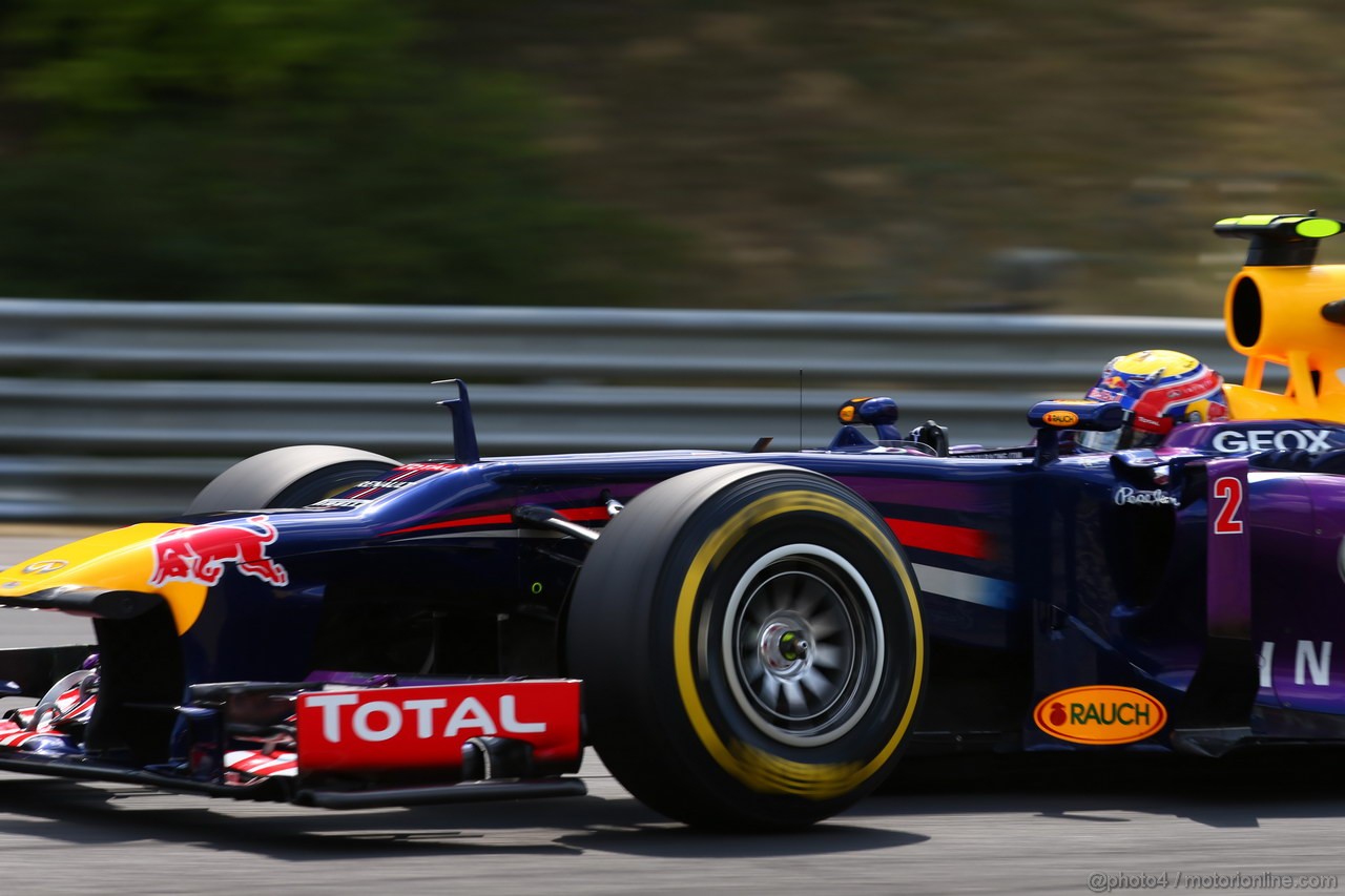 GP UNGHERIA, 26.07.2013- Free practice 2, Mark Webber (AUS) Red Bull Racing RB9