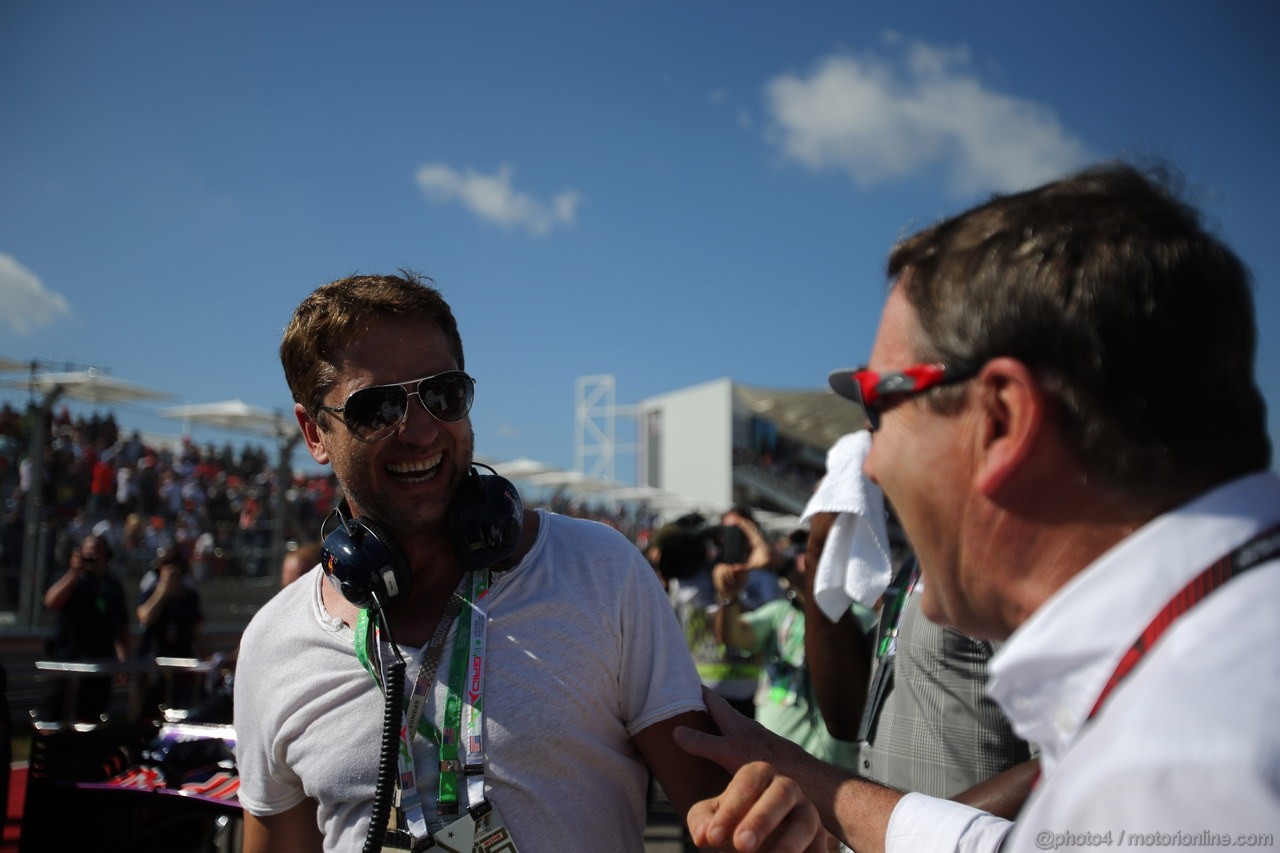 GP USA, 17.11.2013- Gara, Gerard Butler (GBR), Actor e Nigel Mansell