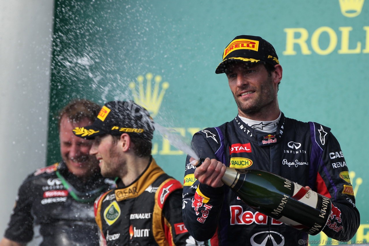GP USA, 17.11.2013- Gara, terzo Mark Webber (AUS) Red Bull Racing RB9 e secondo Romain Grosjean (FRA) Lotus F1 Team E21 