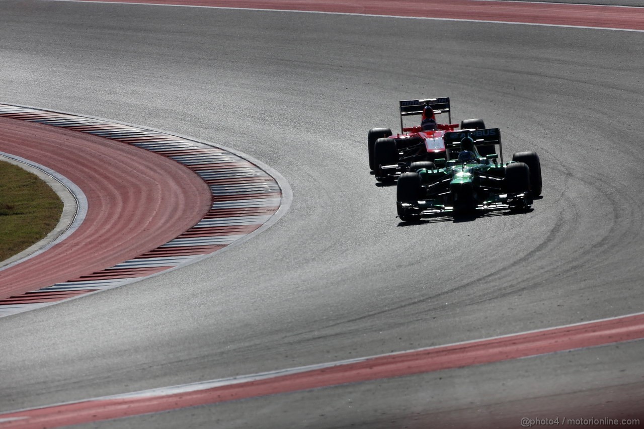 GP USA, 15.11.2013- Prove Libere 2, Charles Pic (FRA) Caterham F1 Team CT03 davanti a Jules Bianchi (FRA) Marussia F1 Team MR02 