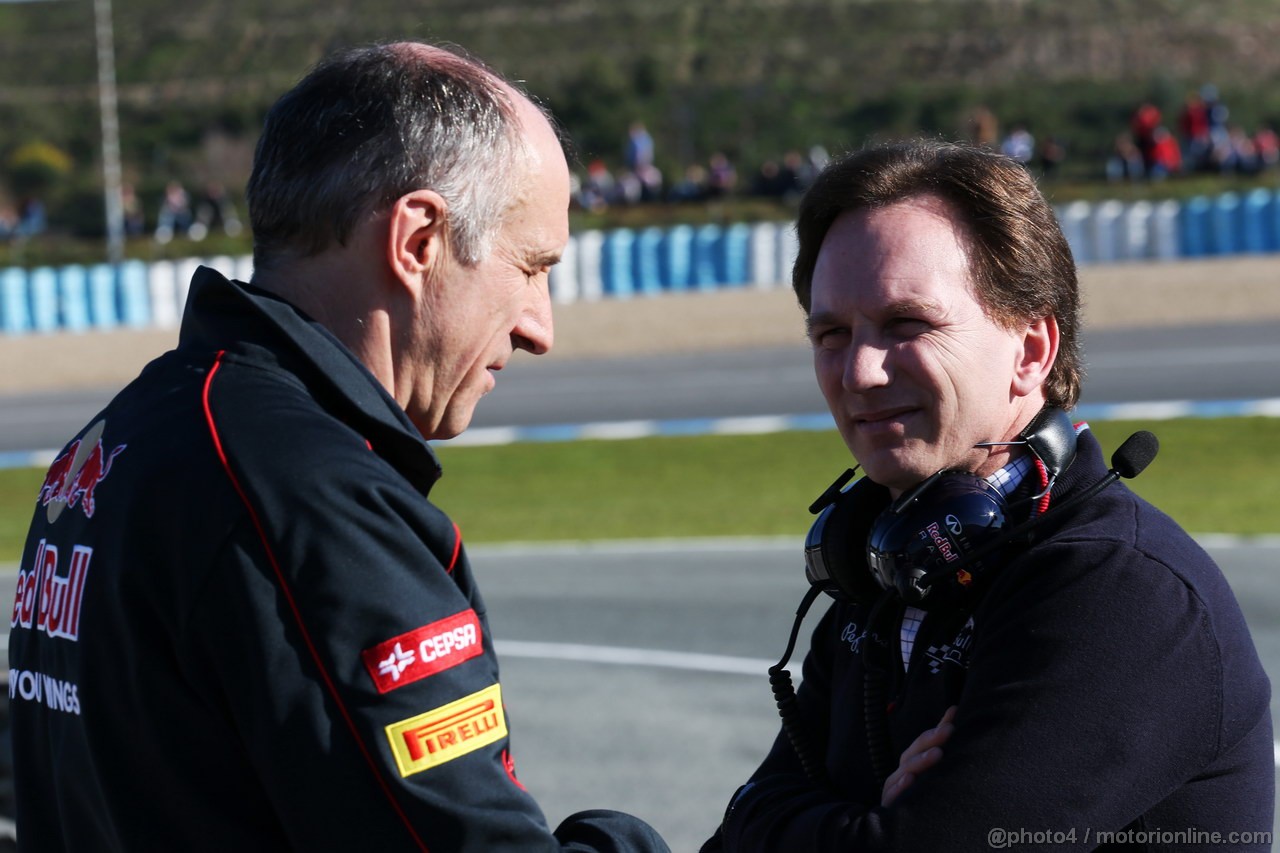 JEREZ TEST FEBBRAIO 2013, (L to R): Franz Tost (AUT) Scuderia Toro Rosso Team Principal with Christian Horner (GBR) Red Bull Racing Team Principal.
