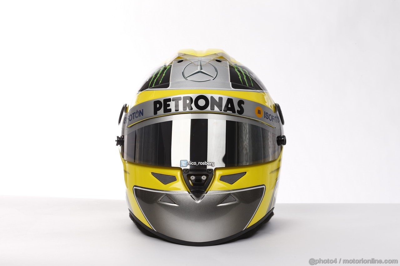 JEREZ TEST FEBBRAIO 2013, The helmet of Nico Rosberg (GER) Mercedes AMG F1.
06.02.2013. 
 Mercedes AMG F1 editorial copyright free. Images must be credited to: Mercedes AMG F1