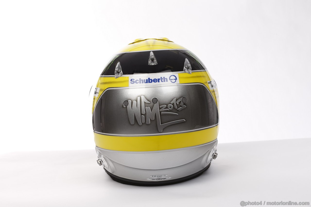 JEREZ TEST FEBBRAIO 2013, The helmet of Nico Rosberg (GER) Mercedes AMG F1.
06.02.2013. 
 Mercedes AMG F1 editorial copyright free. Images must be credited to: Mercedes AMG F1