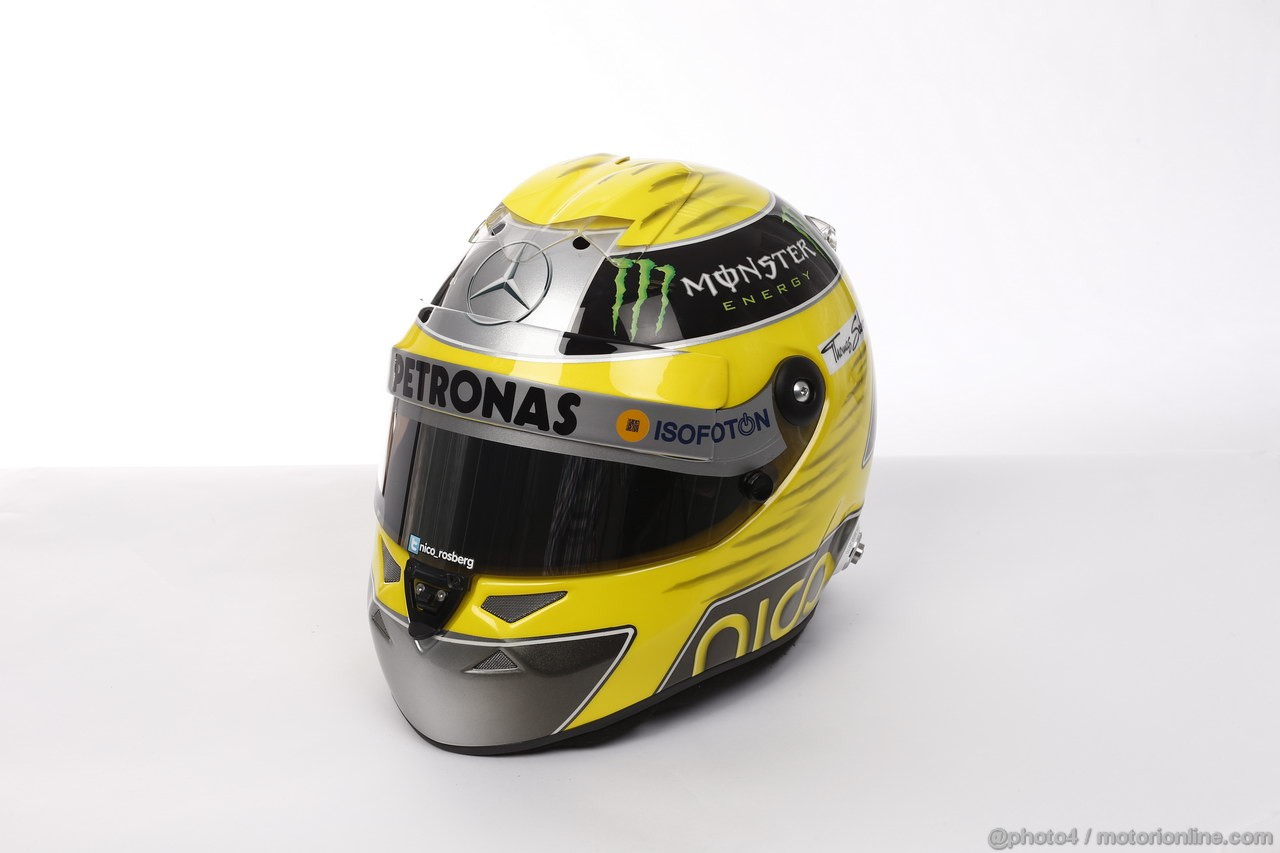 JEREZ TEST FEBBRAIO 2013, The helmet of Nico Rosberg (GER) Mercedes AMG F1.
06.02.2013. 
 Mercedes AMG F1 editorial copyright free. Images must be credited to: Mercedes AMG F1
