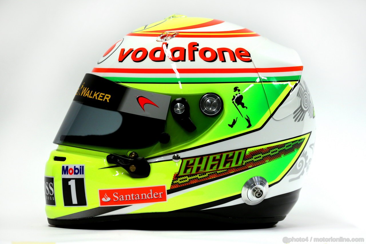MCLAREN MP4-28, The helmet of Sergio Perez (MEX) McLaren.
31.01.2013. McLaren MP4-28 Launch, McLaren Technology Centre, Woking, England.
