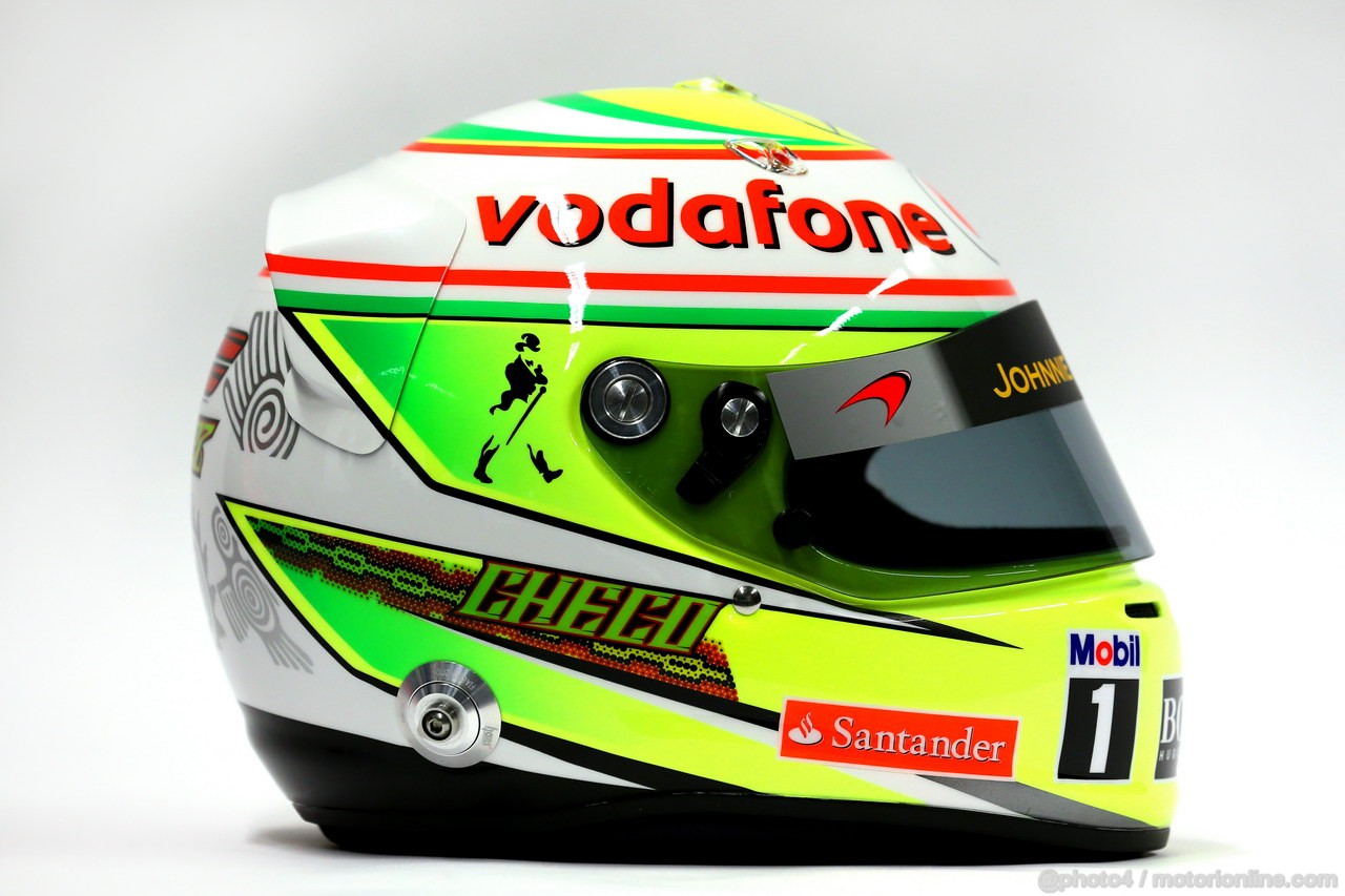 MCLAREN MP4-28, The helmet of Sergio Perez (MEX) McLaren.
31.01.2013. McLaren MP4-28 Launch, McLaren Technology Centre, Woking, England.
