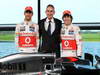 MCLAREN MP4-28, (L to R): Jenson Button (GBR) McLaren with Martin Whitmarsh (GBR) McLaren Chief Executive Officer e Sergio Perez (MEX) McLaren.
31.01.2013. McLaren MP4-28 Launch, McLaren Technology Centre, Woking, England.
