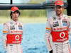 MCLAREN MP4-28, (L to R): Sergio Perez (MEX) McLaren with Jenson Button (GBR) McLaren.
31.01.2013. McLaren MP4-28 Launch, McLaren Technology Centre, Woking, England.
