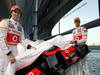 MCLAREN MP4-28, McLaren Technology Centre, Surrey, UK
31st January 2013 
Sergio Perez, McLaren e Jenson Button, McLaren.
Photo: Vodafone McLaren Mercedes (Copyright Free FOR EDITORIAL USE ONLY) 
ref: Digital Image _N7T0021