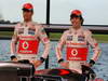 MCLAREN MP4-28, (L to R): Jenson Button (GBR) McLaren e Sergio Perez (MEX) McLaren unveil the new McLaren MP4-28.
31.01.2013. McLaren MP4-28 Launch, McLaren Technology Centre, Woking, England.
