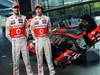 MCLAREN MP4-28, (L to R): Jenson Button (GBR) McLaren with team mate Sergio Perez (MEX) McLaren.
31.01.2013. McLaren MP4-28 Launch, McLaren Technology Centre, Woking, England.
