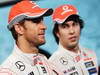 MCLAREN MP4-28, (L to R): Jenson Button (GBR) McLaren with team mate Sergio Perez (MEX) McLaren.
31.01.2013. McLaren MP4-28 Launch, McLaren Technology Centre, Woking, England.
